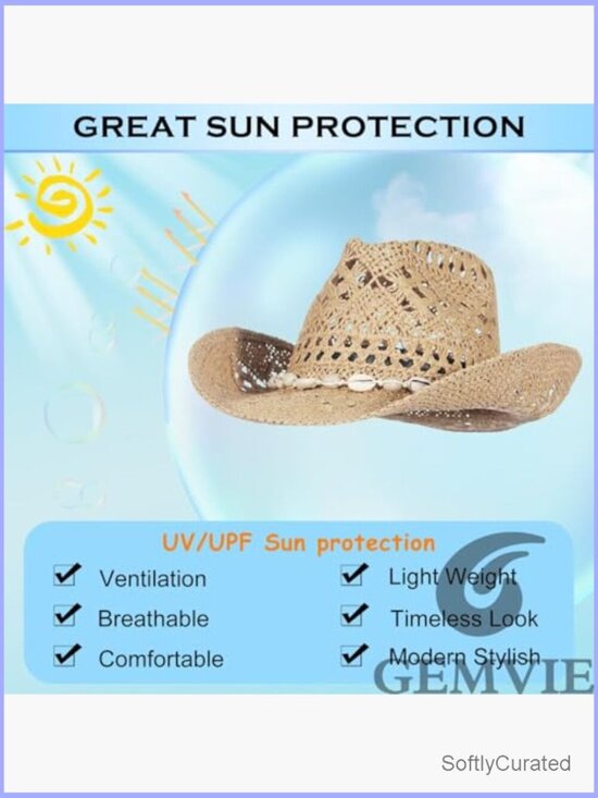 Wide Brim Straw Cowboy Hat with Gem Band for Women main image 6